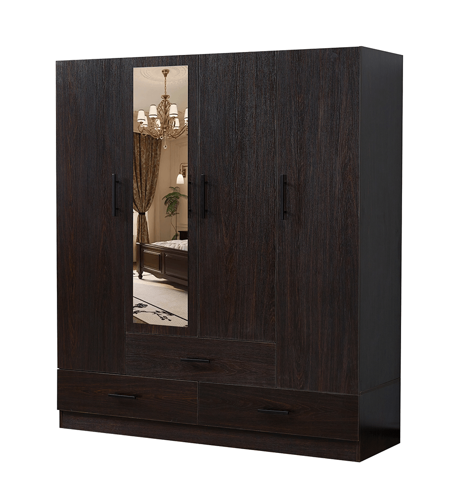 71" H Wooden Armoire Wardrobe Closet with Mirror, 4 Doors, Drawers & Shelves | 63" W Bedroom Storage Cabinet - PRHOMZ
