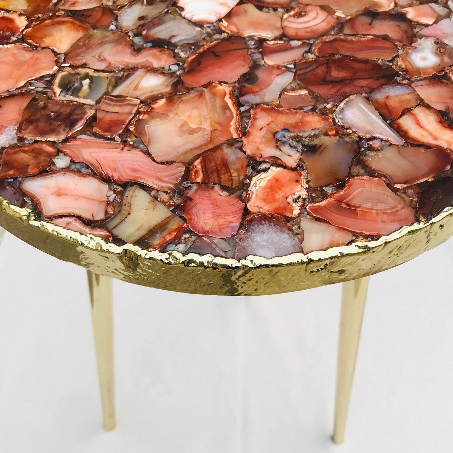 Red Agate Round Edge Side/Coffee Table - PRHOMZ