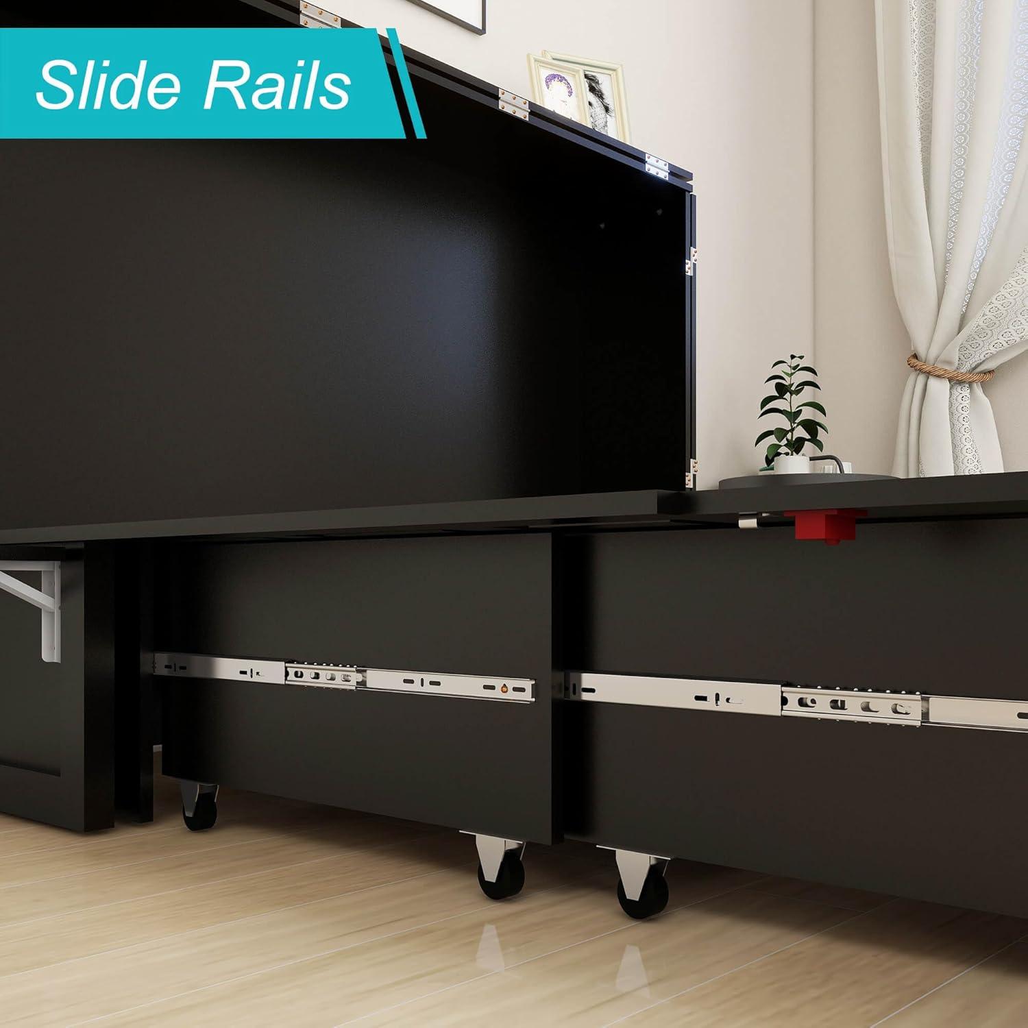 Black Full Murphy Bed Cabinet with Storage, Drawer & USB Charging Port - PRHOMZ