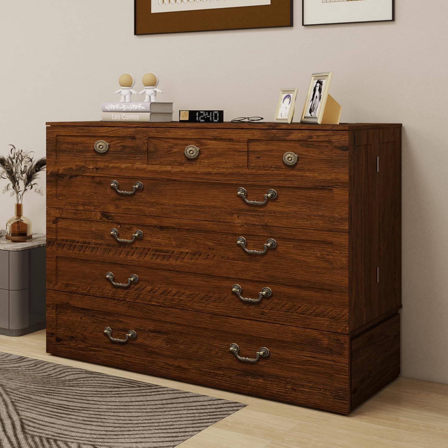 Full-Size Murphy Bed Cabinet with Storage & Drawers - PRHOMZ