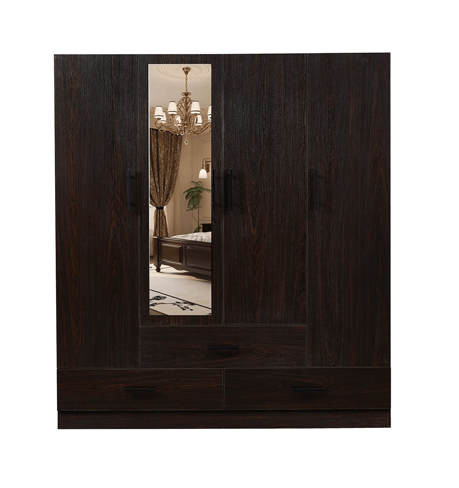 71" H Wooden Armoire Wardrobe Closet with Mirror, 4 Doors, Drawers & Shelves | 63" W Bedroom Storage Cabinet - PRHOMZ