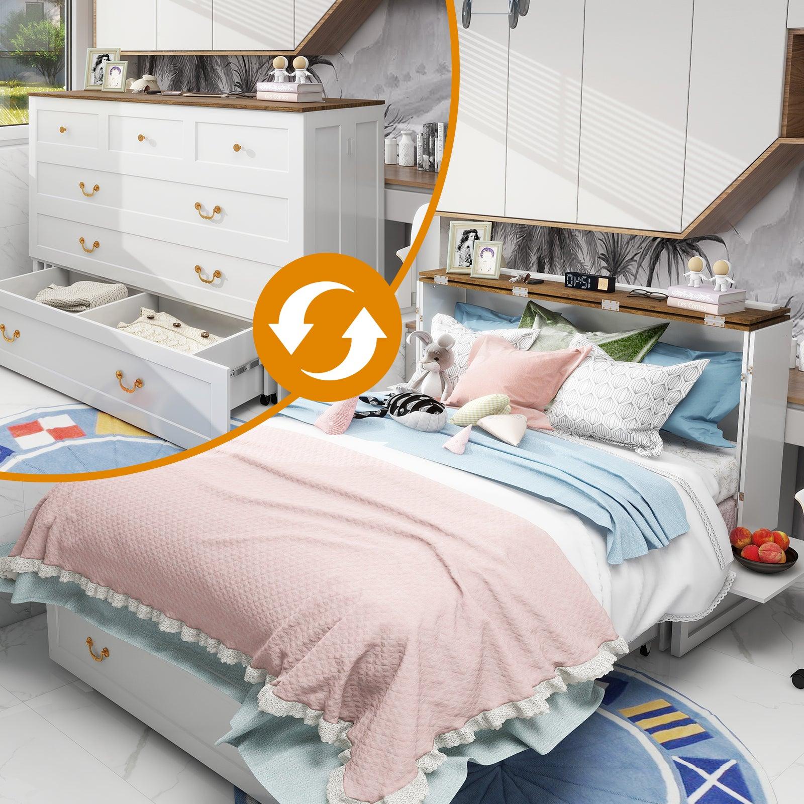 Queen Murphy Bed Cabinet with Storage, USB Ports & Foldable Design - PRHOMZ