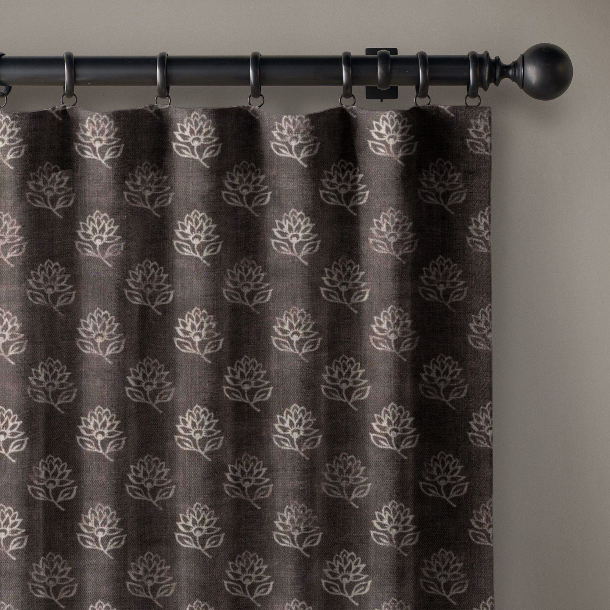 Aurelia Block Print Floral Linen Curtains UK | 3 Colours | Custom Size, Blackout & Cotton Lined-0