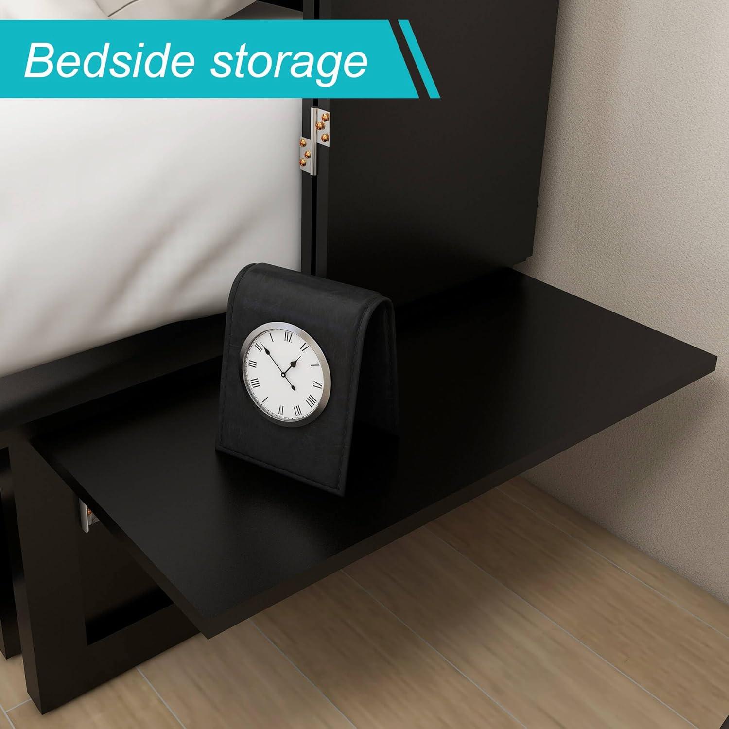 Black Full Murphy Bed Cabinet with Storage, Drawer & USB Charging Port - PRHOMZ