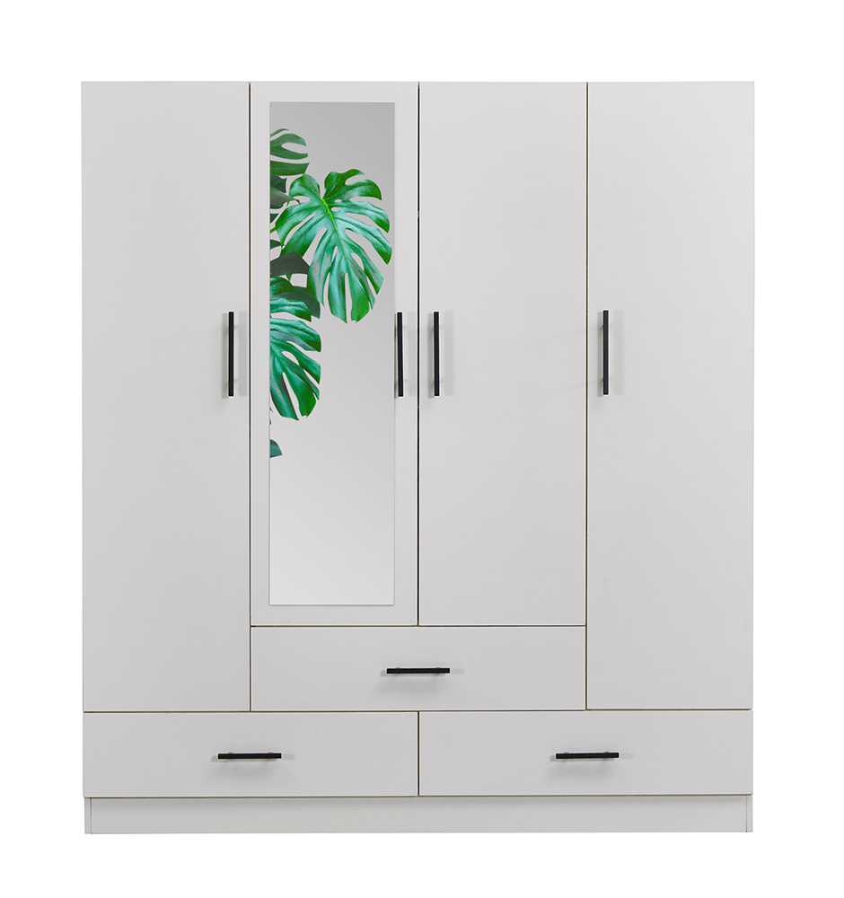 71" H White Armoire Wardrobe Closet with 4 Doors, Storage Drawers & Hanging Rod | 63" W Bedroom Storage Cabinet - PRHOMZ
