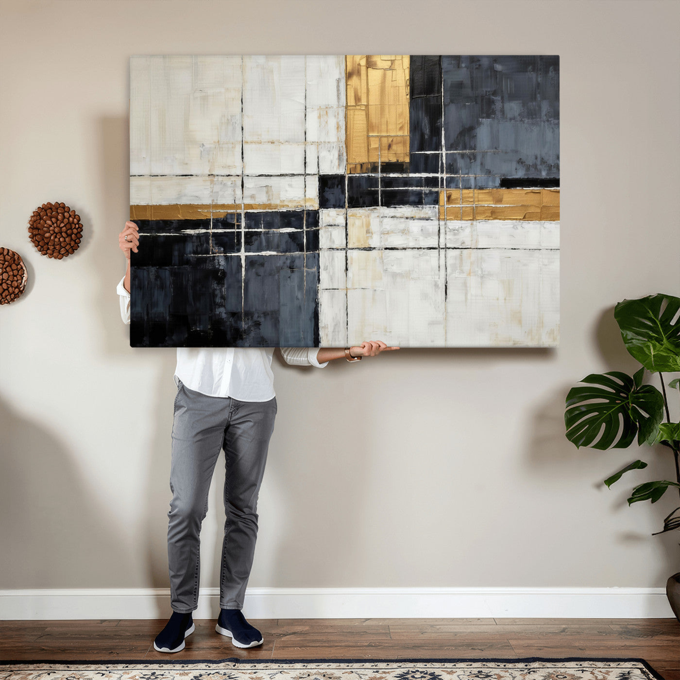 Gold Abstract Wall Art Canvas Print, Modern Luxury Geometric