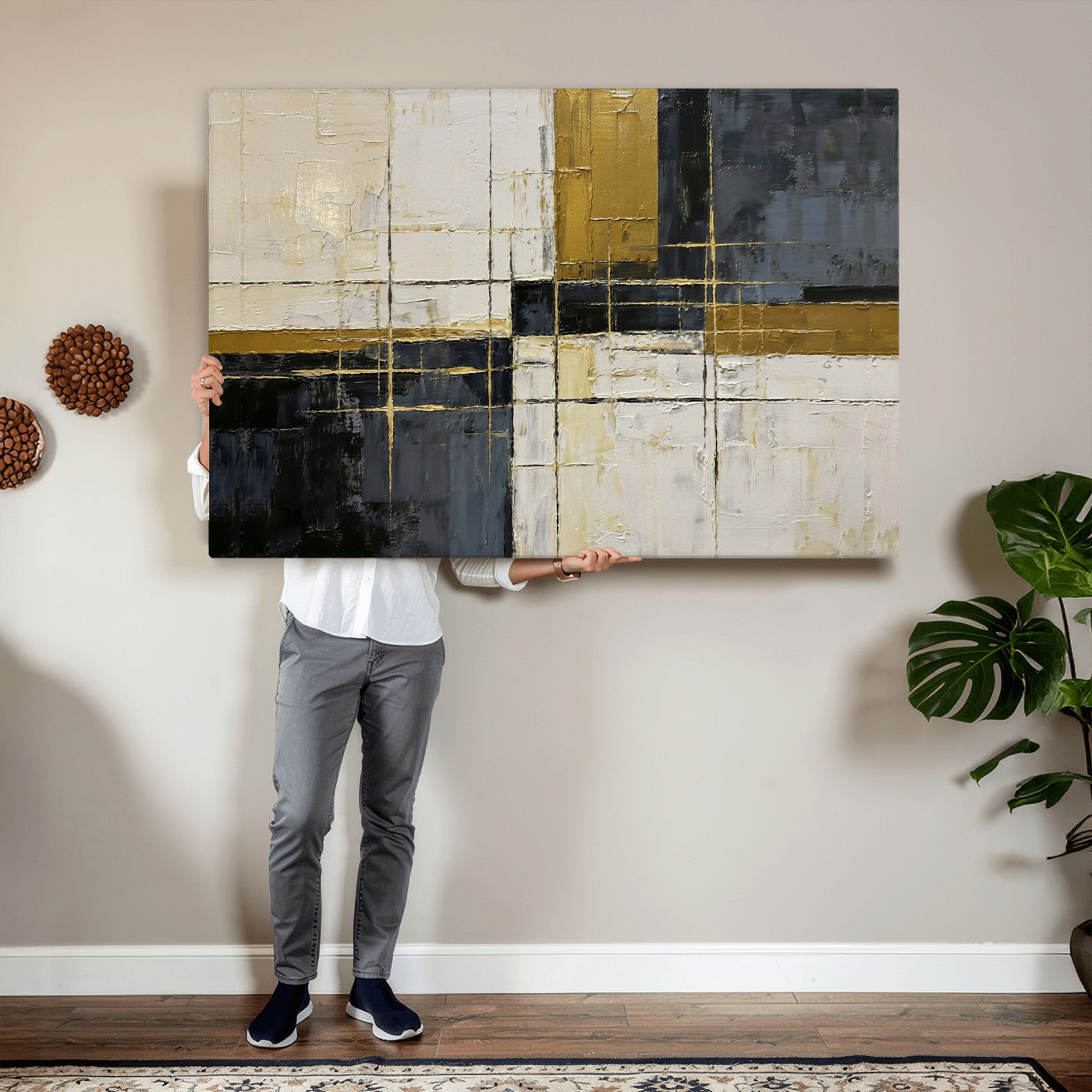 Abstract Gold and Black Wall Art Canvas Print – Modern