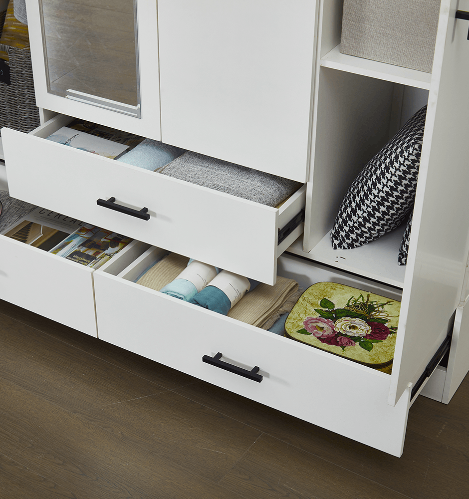 71" H White Armoire Wardrobe Closet with 4 Doors, Storage Drawers & Hanging Rod | 63" W Bedroom Storage Cabinet - PRHOMZ