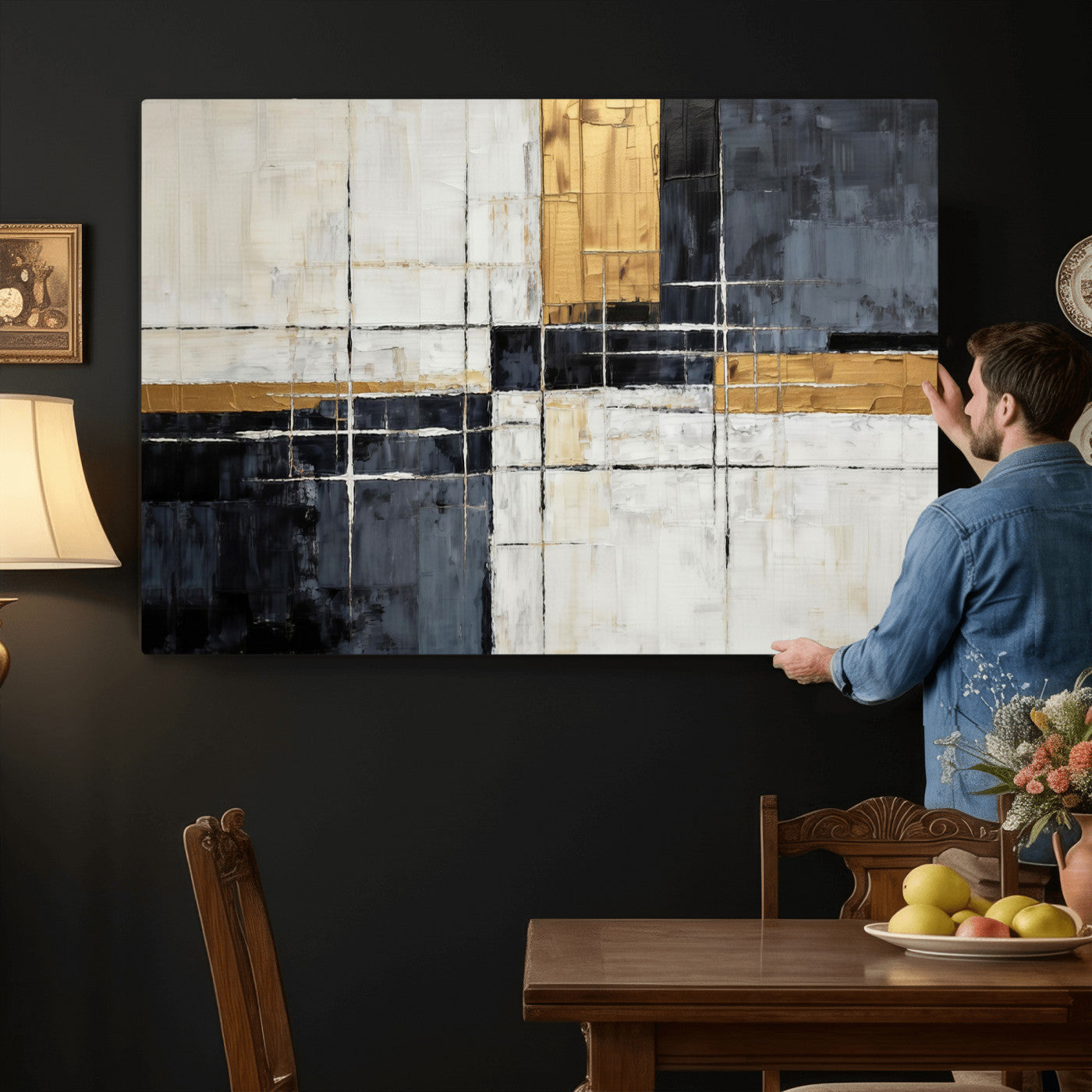 Gold Abstract Wall Art Canvas Print, Modern Luxury Geometric