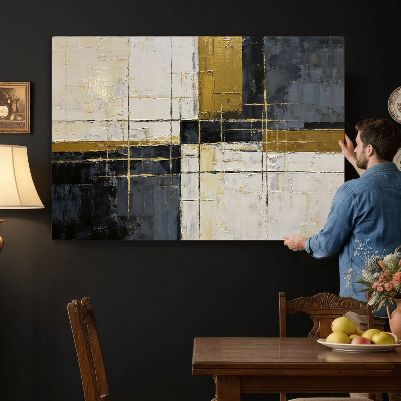 Abstract Gold and Black Wall Art Canvas Print – Modern