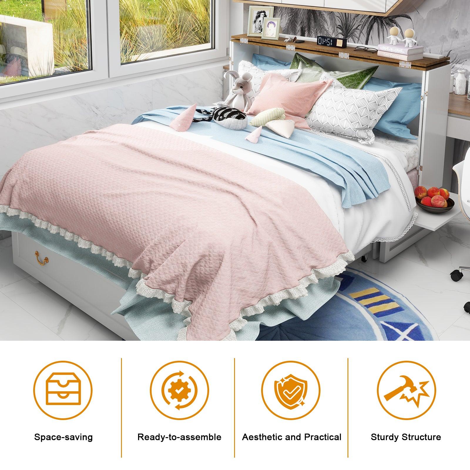 Queen Murphy Bed Cabinet with Storage, USB Ports & Foldable Design - PRHOMZ