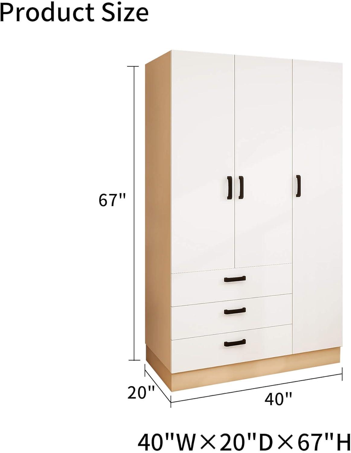 40"W Armoire Wardrobe Closet with 3 Doors, Hanging Rod & 3 Drawers | Bedroom Storage Cabinet - PRHOMZ