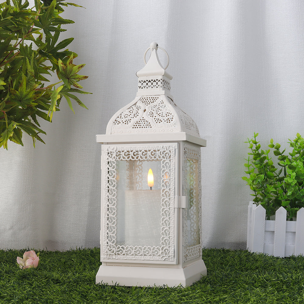 13'' High Rustic Style Metal Candle Lantern(White)-3