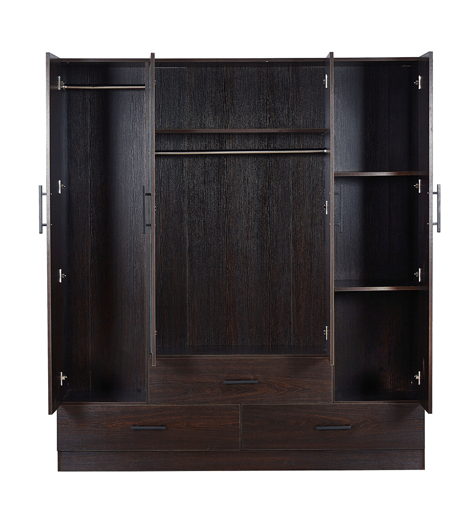 71" H Wooden Armoire Wardrobe Closet with Mirror, 4 Doors, Drawers & Shelves | 63" W Bedroom Storage Cabinet - PRHOMZ