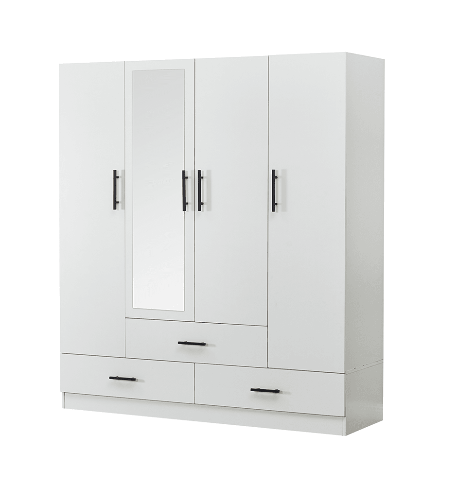 71" H White Armoire Wardrobe Closet with 4 Doors, Storage Drawers & Hanging Rod | 63" W Bedroom Storage Cabinet - PRHOMZ