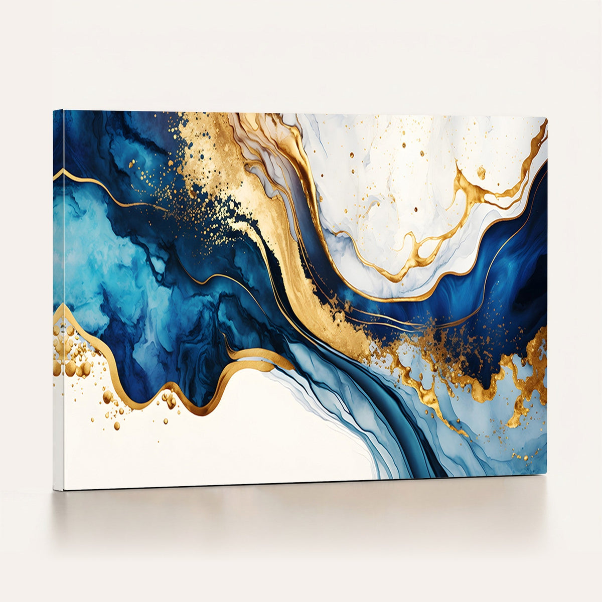 Blue Gold Flow Wall Art Canvas Print | Framed Marble Design