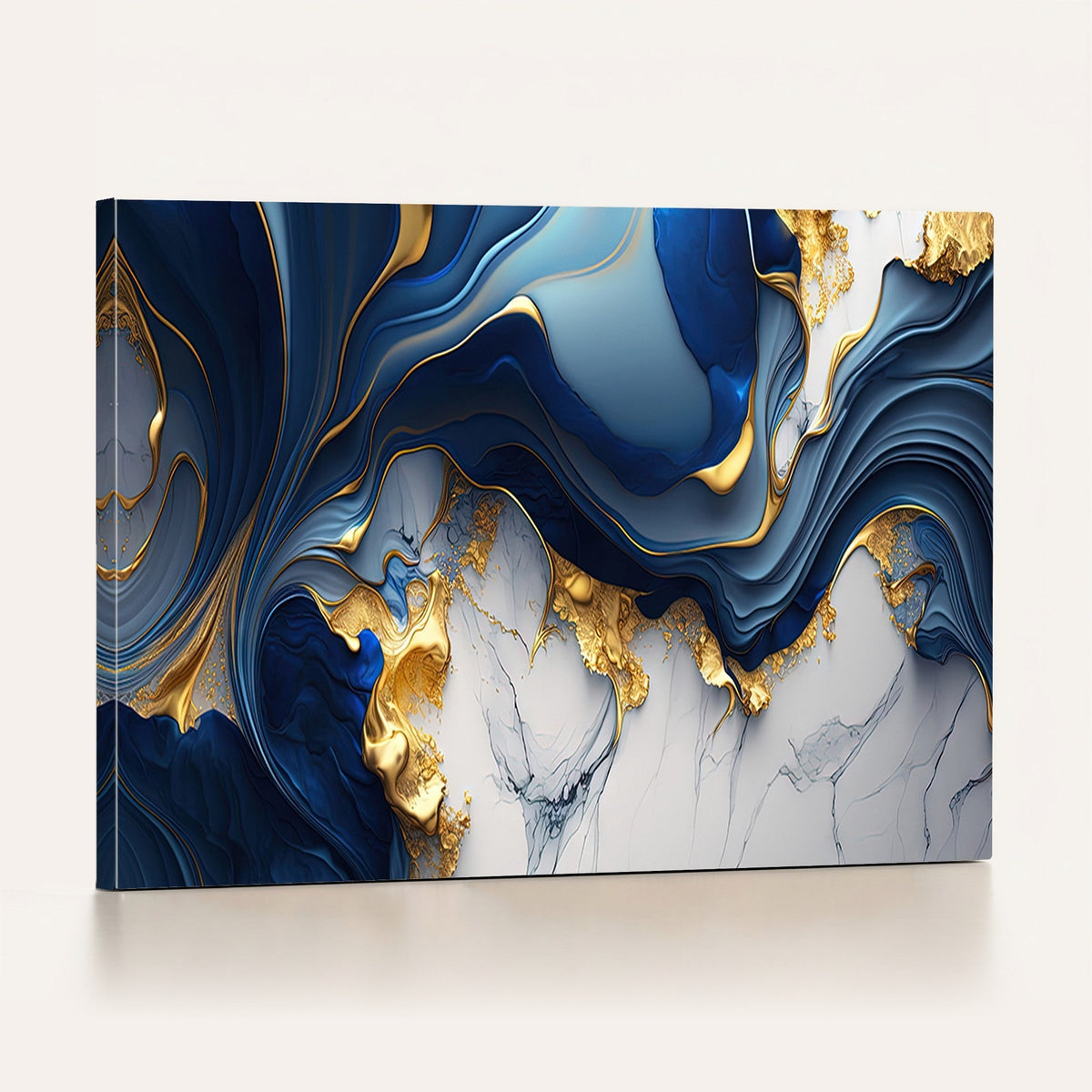 Blue Marble Wall Art Canvas Print | Framed Gold Veins
