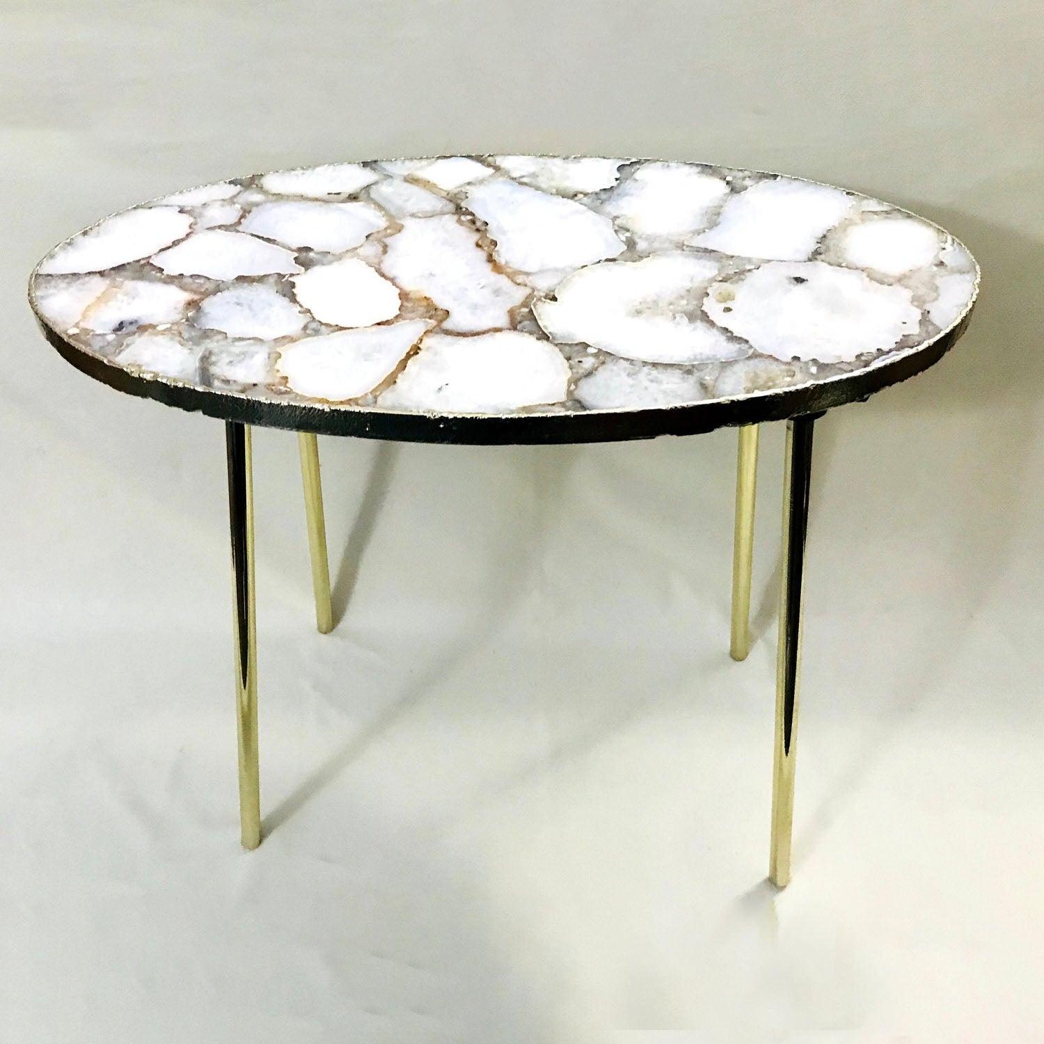 Oval White Agate/Crystal/Gemstone/Quartz Organic Edge Side/Drink/Table - PRHOMZ