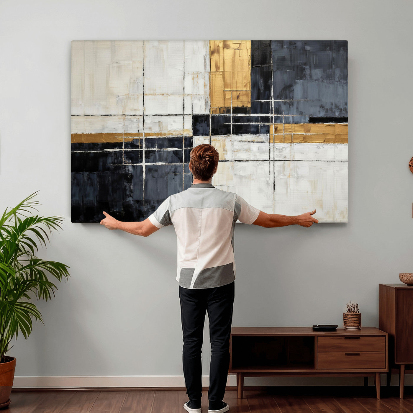 Gold Abstract Wall Art Canvas Print, Modern Luxury Geometric