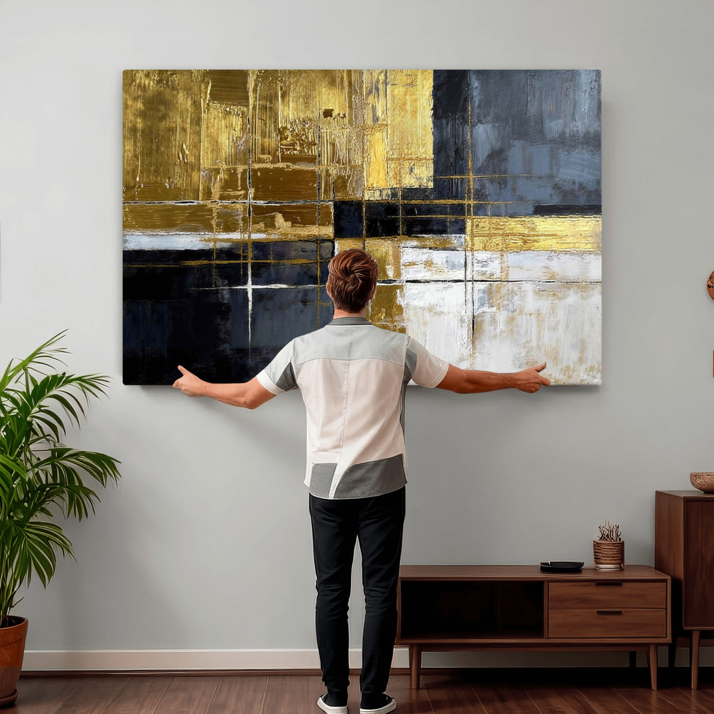 Gold Navy Abstract Wall Art Canvas Print, Modern Luxury