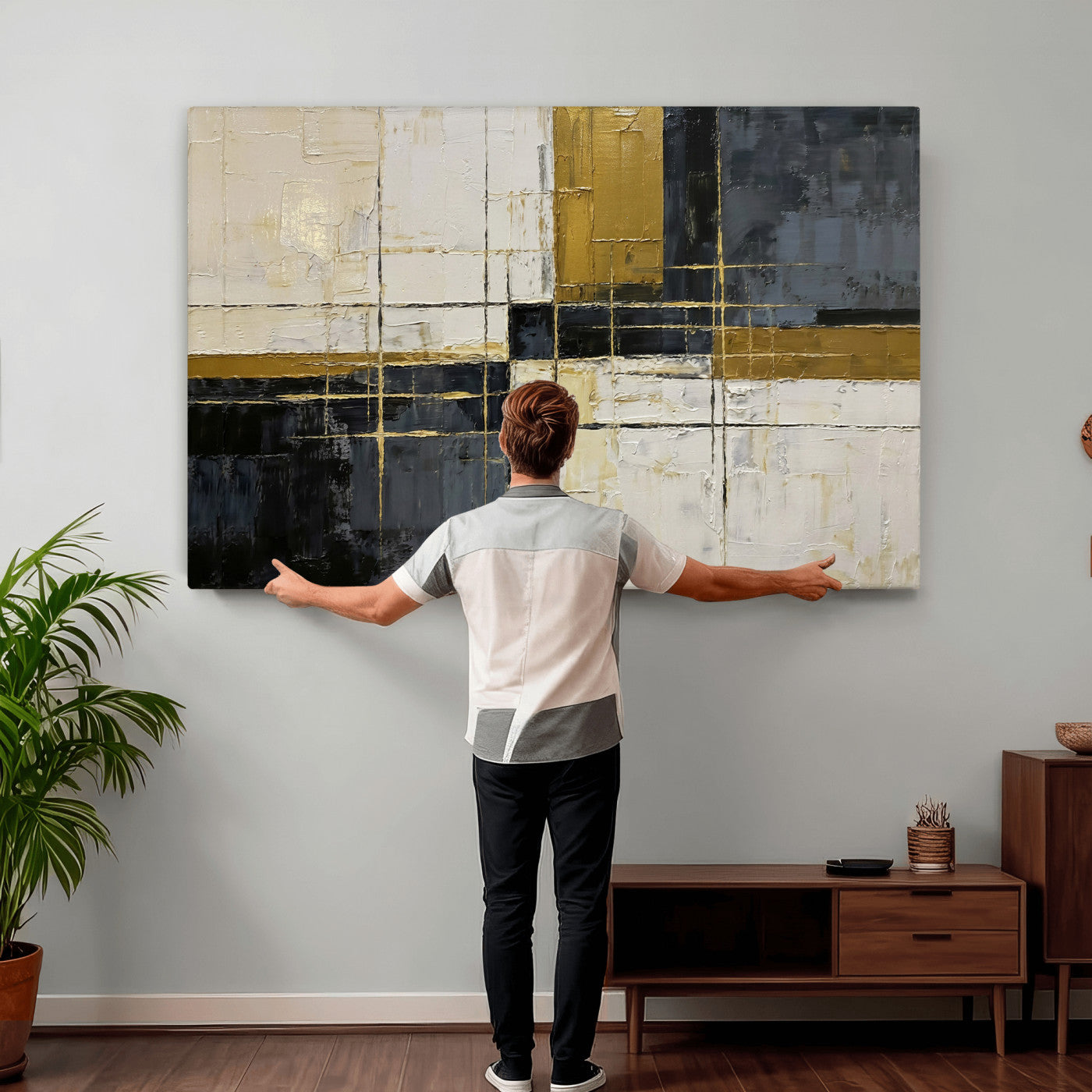 Abstract Gold and Black Wall Art Canvas Print – Modern