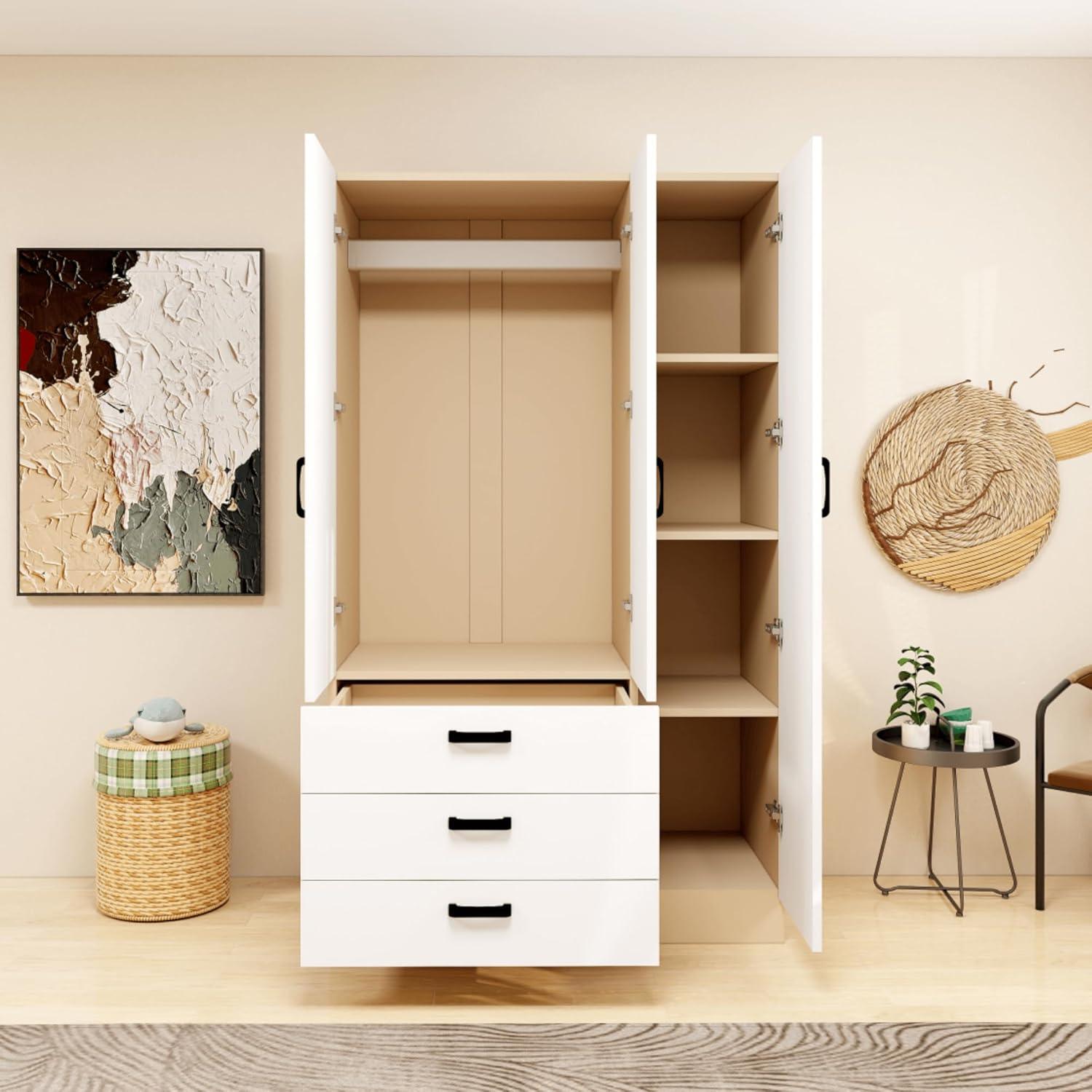 40"W Armoire Wardrobe Closet with 3 Doors, Hanging Rod & 3 Drawers | Bedroom Storage Cabinet - PRHOMZ