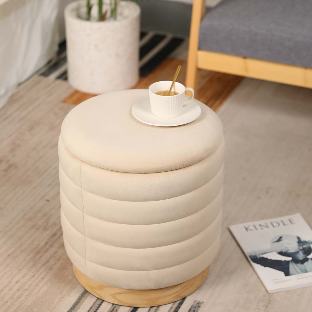 16.5" Tall Ottoman Velvet with Storage (Cream)-0
