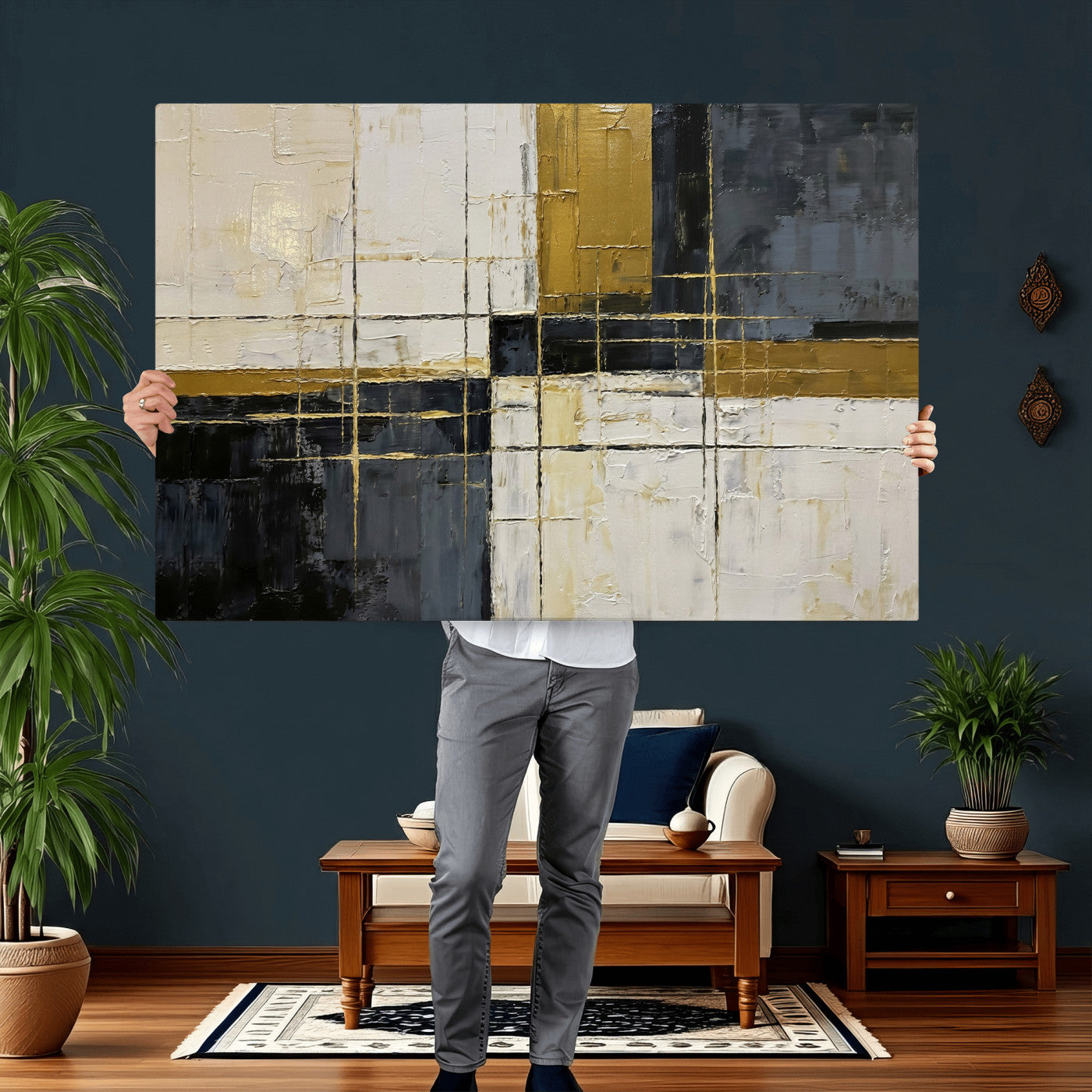 Abstract Gold and Black Wall Art Canvas Print – Modern