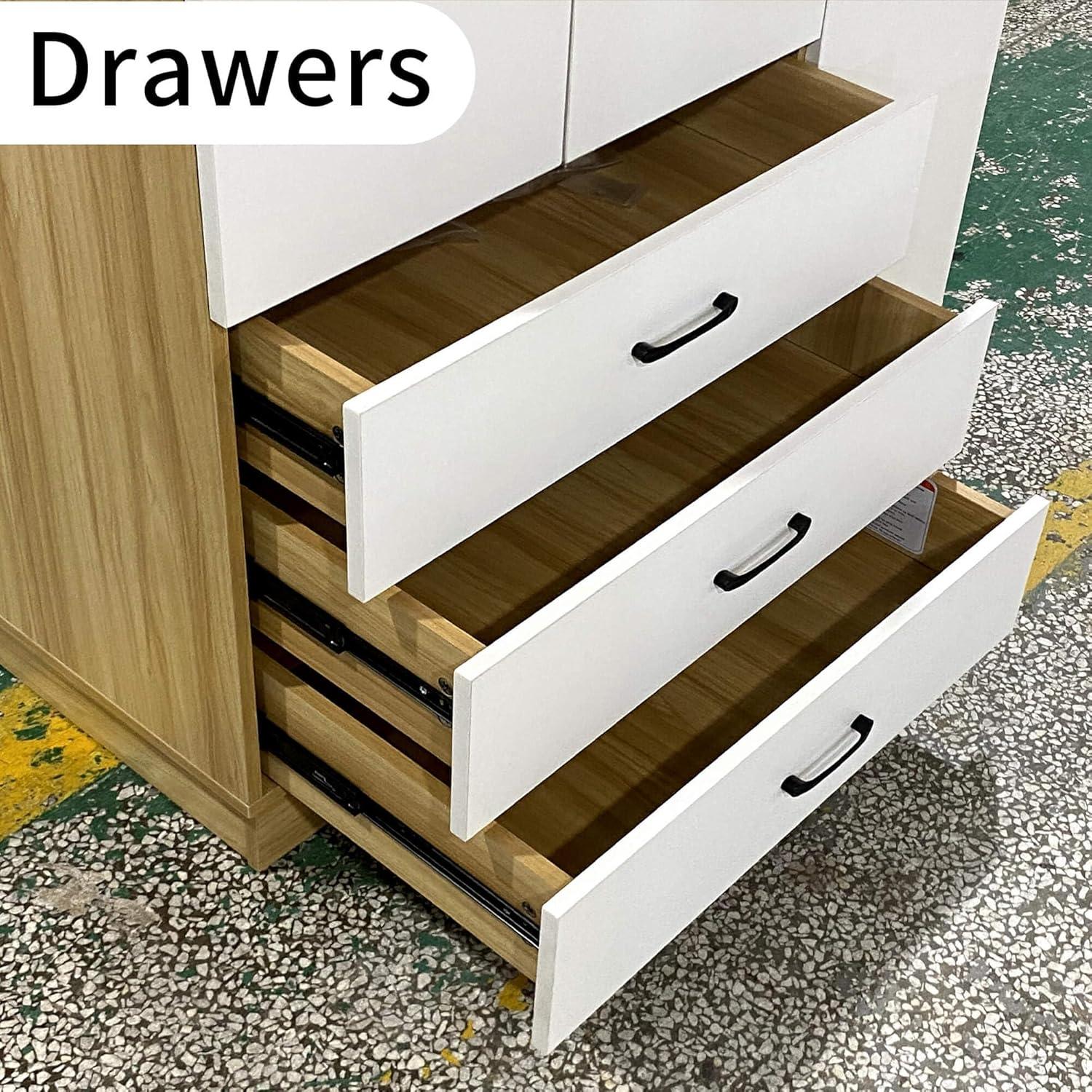 40"W Armoire Wardrobe Closet with 3 Doors, Hanging Rod & 3 Drawers | Bedroom Storage Cabinet - PRHOMZ