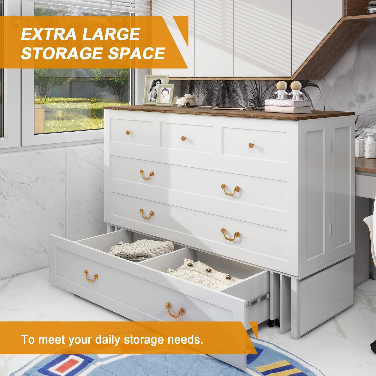 Queen Murphy Bed Cabinet with Storage, USB Ports & Foldable Design - PRHOMZ