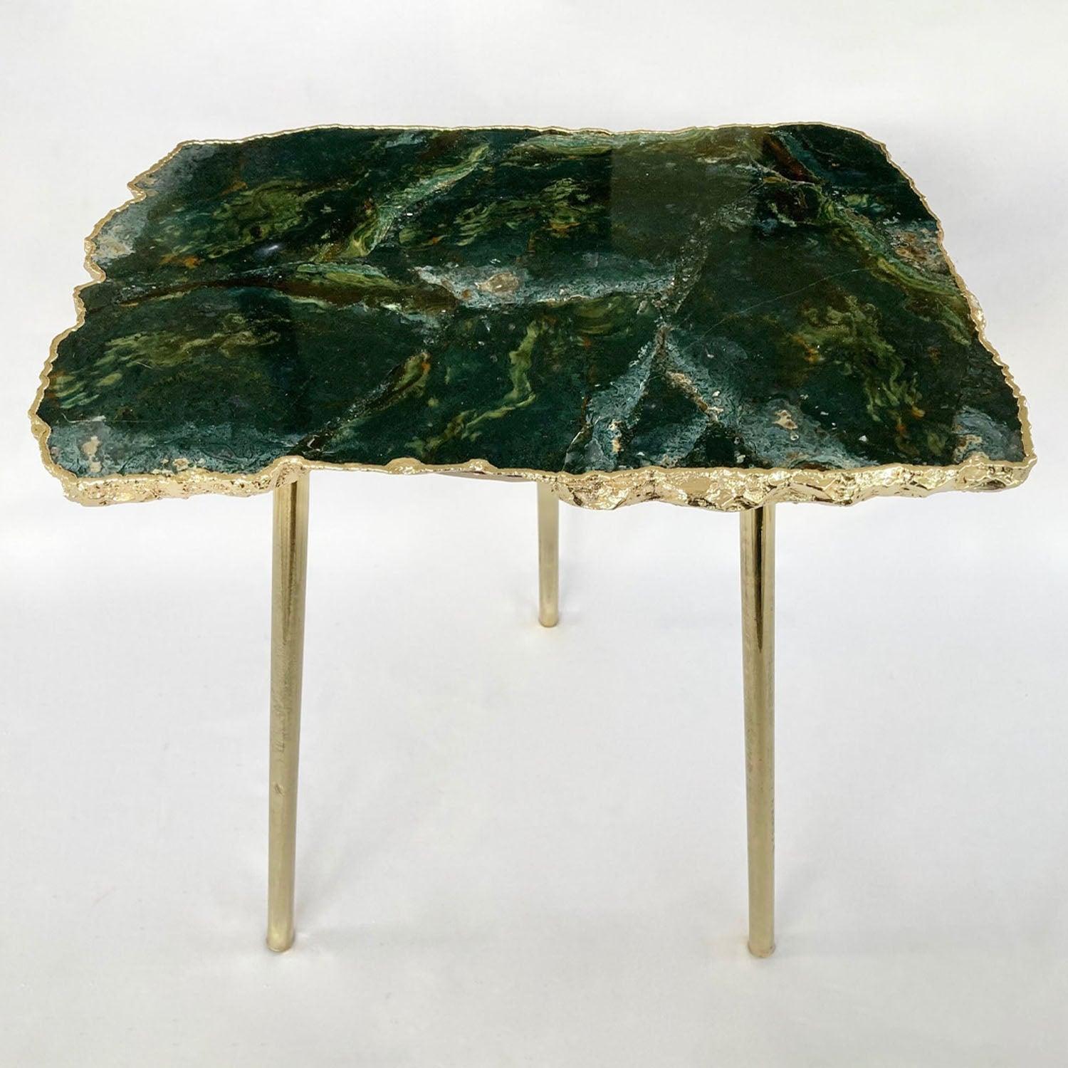 Green Agate/Crystal/Gemstone/Quartz Organic Edge Side/Drink/Coffee Table - PRHOMZ