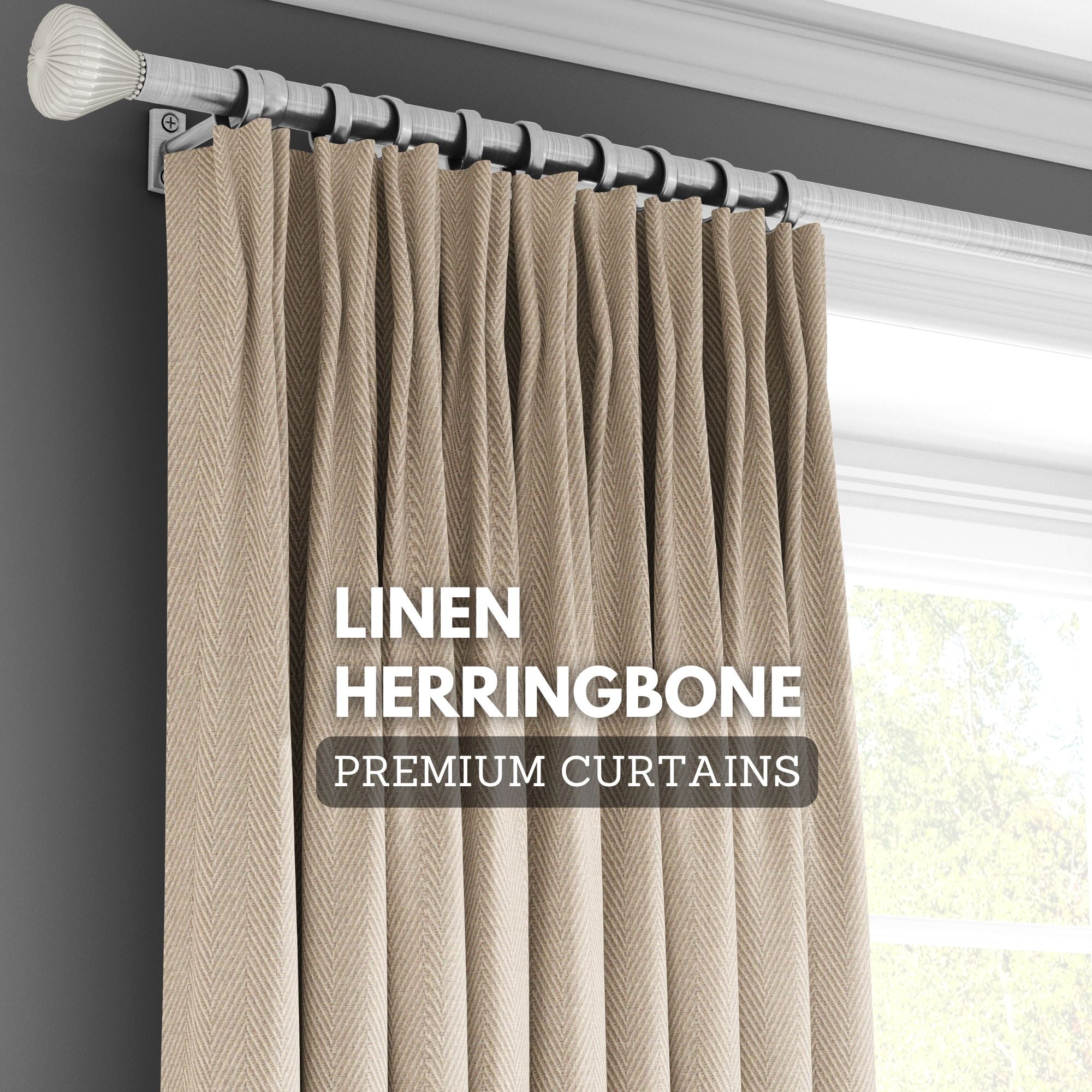 Organic Linen Herringbone Curtains | Triple Pinch Pleat | Blackout/Light Filtering | Standard & Custom Sizing-0