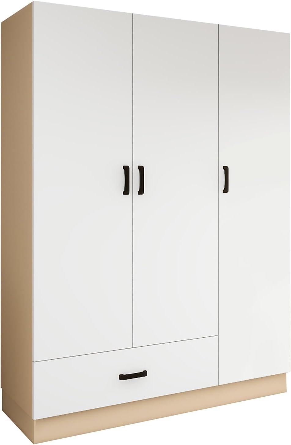 69" High Wooden Wardrobe Closet , 3 Doors & Drawers | White Bedroom Armoire - PRHOMZ