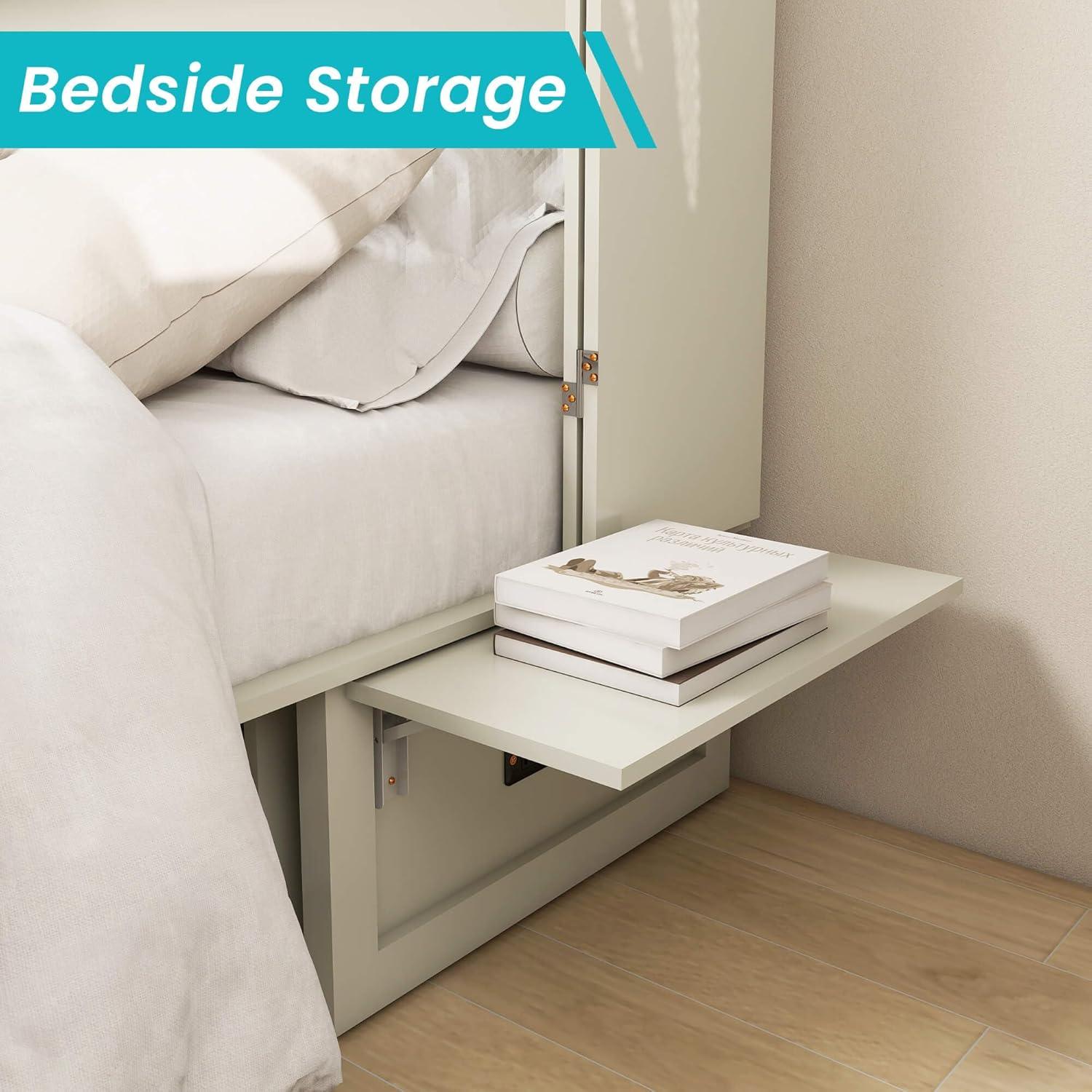 Queen Murphy Bed Cabinet with Storage, USB Ports & Drawer - PRHOMZ