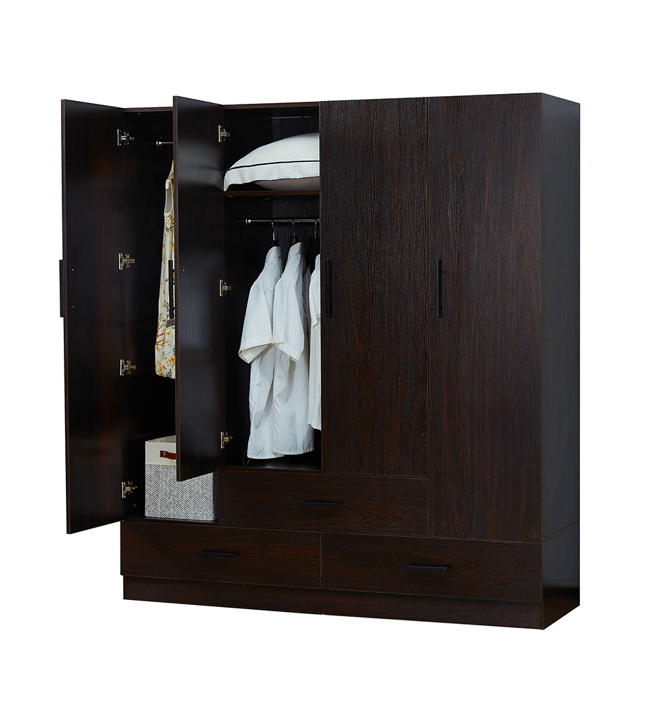 71" H Wooden Armoire Wardrobe Closet with Mirror, 4 Doors, Drawers & Shelves | 63" W Bedroom Storage Cabinet - PRHOMZ