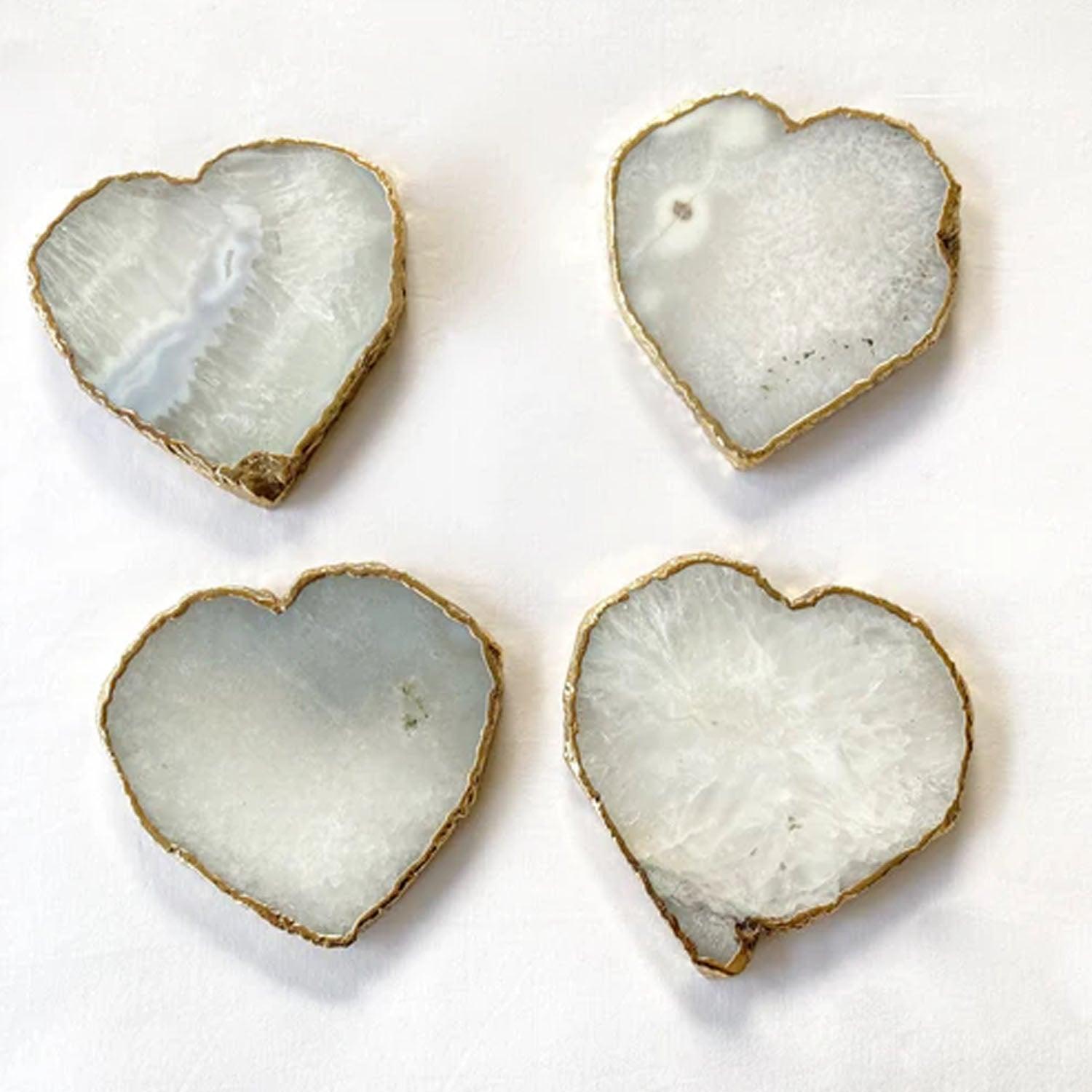 White Grey Agate - Set of 4 Large Heart Shaped Coasters | Personalised Momentos - PRHOMZ