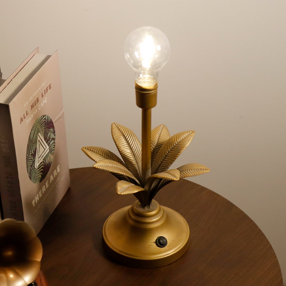 13.5"H Antique Gold Floral Battery Powered Lamp-0