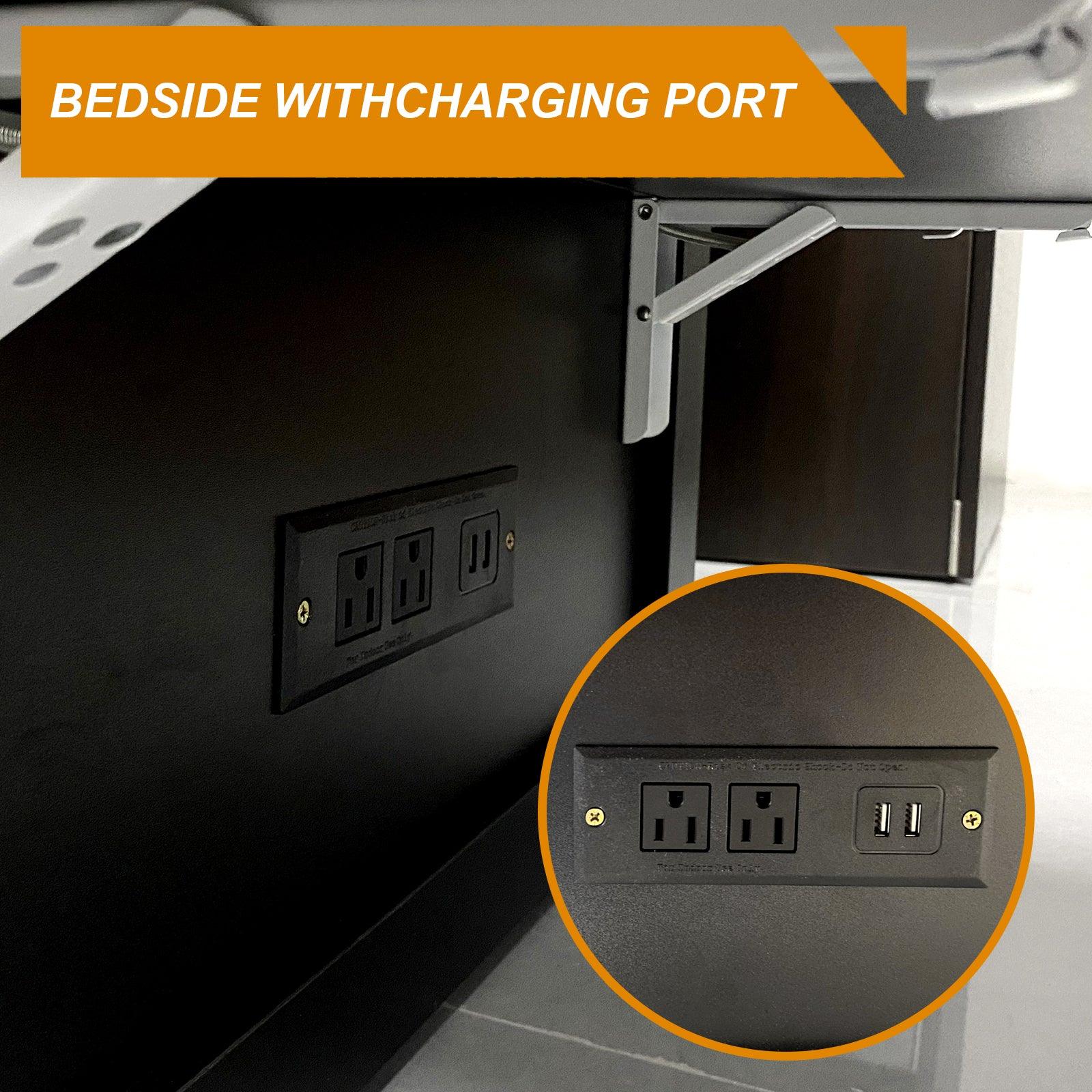 Black Full Murphy Bed Cabinet with Storage, Drawer & USB Charging Port - PRHOMZ