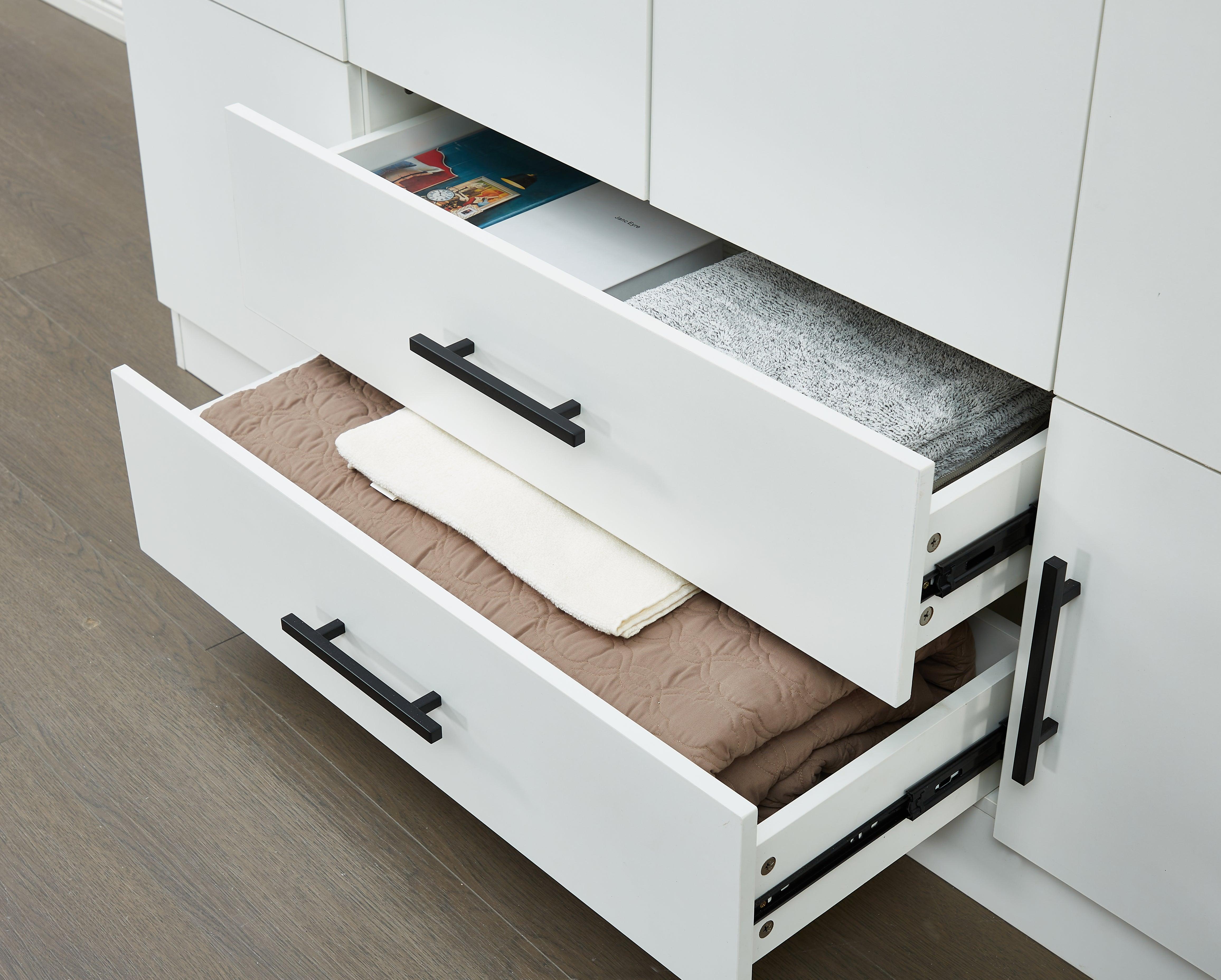 Spacious Armoire Wardrobe Closet with 4 Doors, 2 Hanging Rods & Drawers | White Wood Clothes Storage Cabinet - PRHOMZ