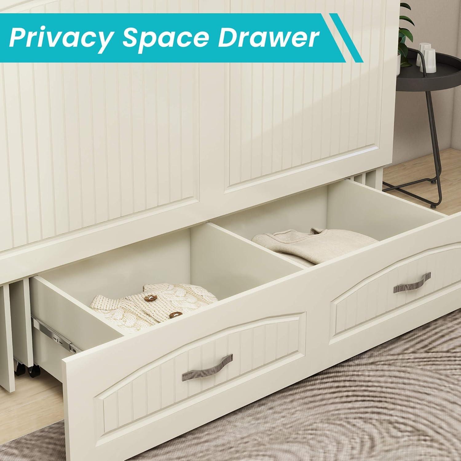 Queen Murphy Bed Cabinet with Storage, USB Ports & Drawer - PRHOMZ