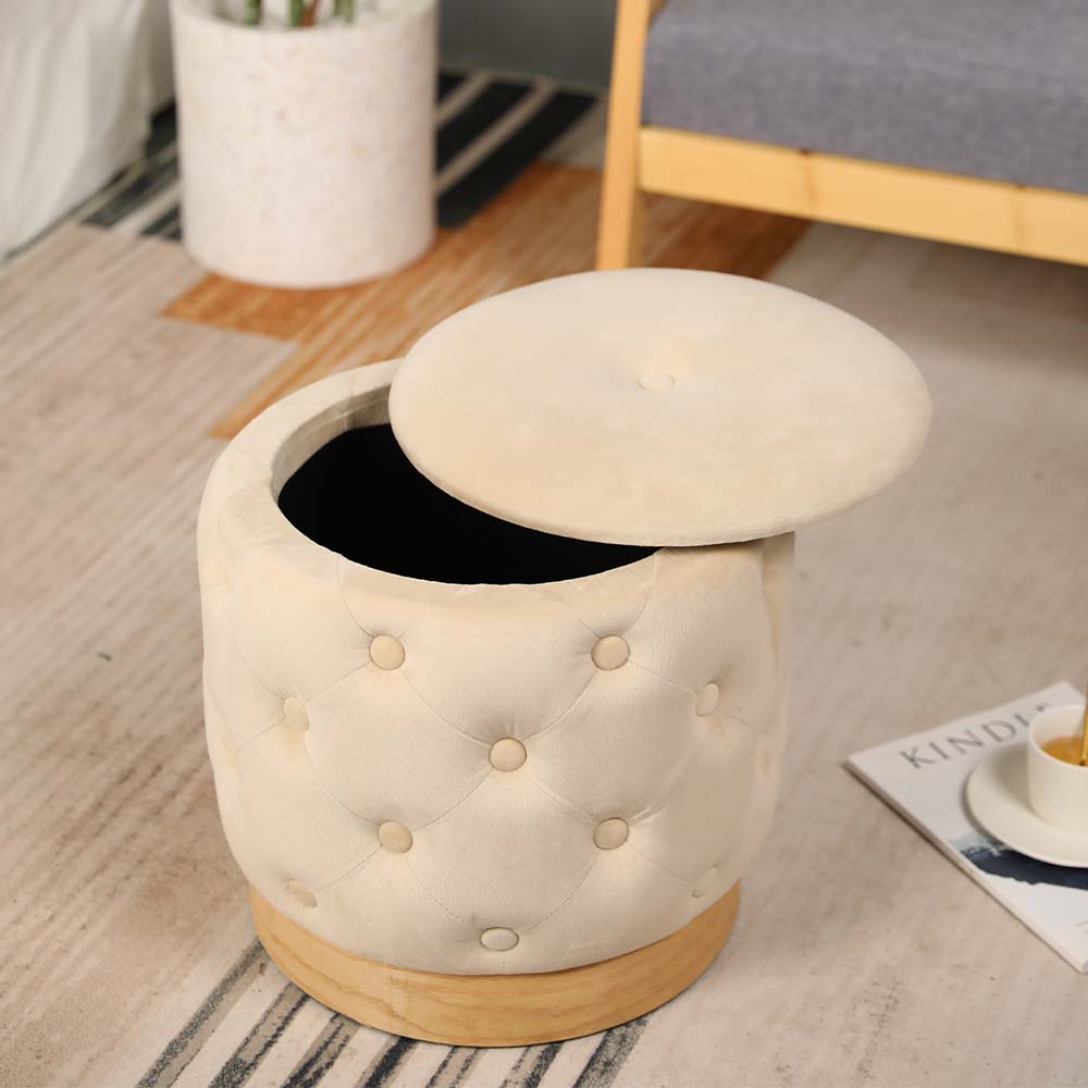 15" Tall Ottoman Velvet with Storage (Beige)-2