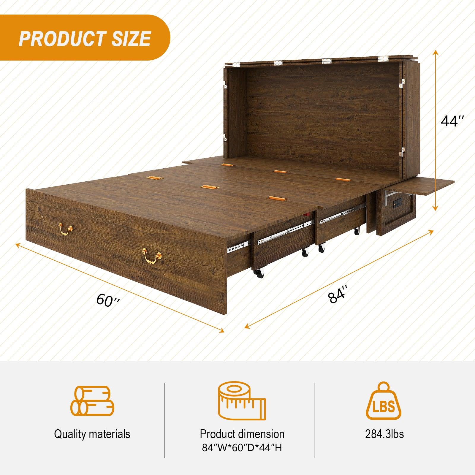 Full-Size Murphy Bed Cabinet with Storage & Drawers - PRHOMZ