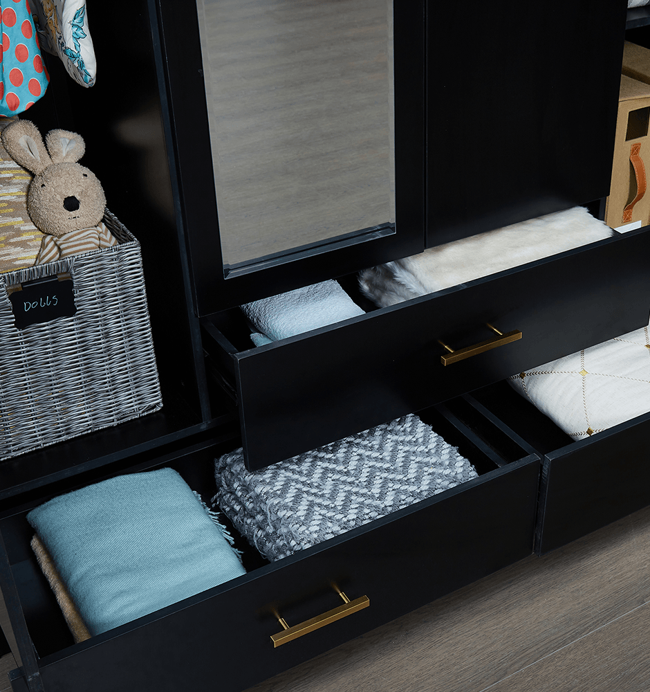 4-Door Wooden Armoire Wardrobe Closet with Mirror, Shelves & Hanging Rail | Black Large Capacity Clothes Storage - PRHOMZ