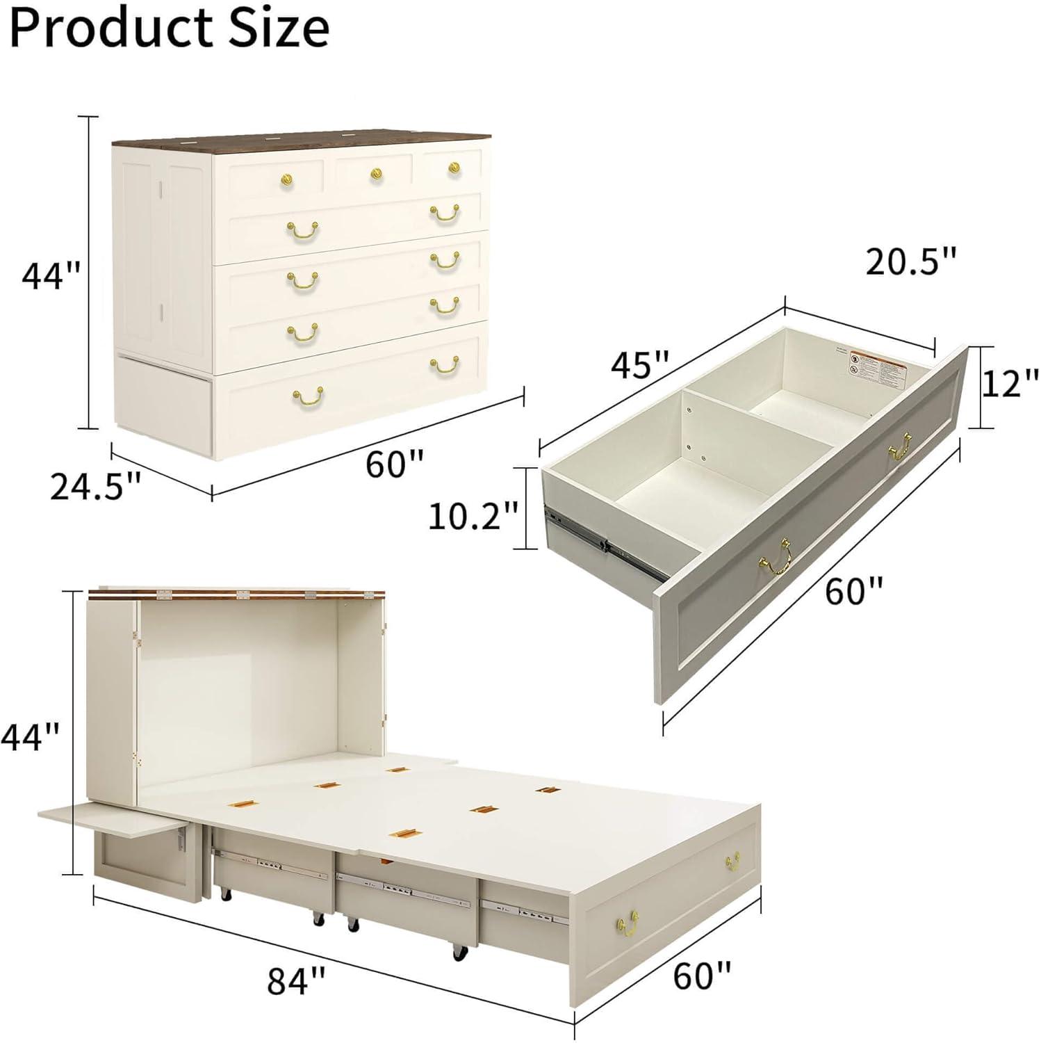 Queen Murphy Bed Cabinet with Storage, USB Ports & Foldable Design - PRHOMZ