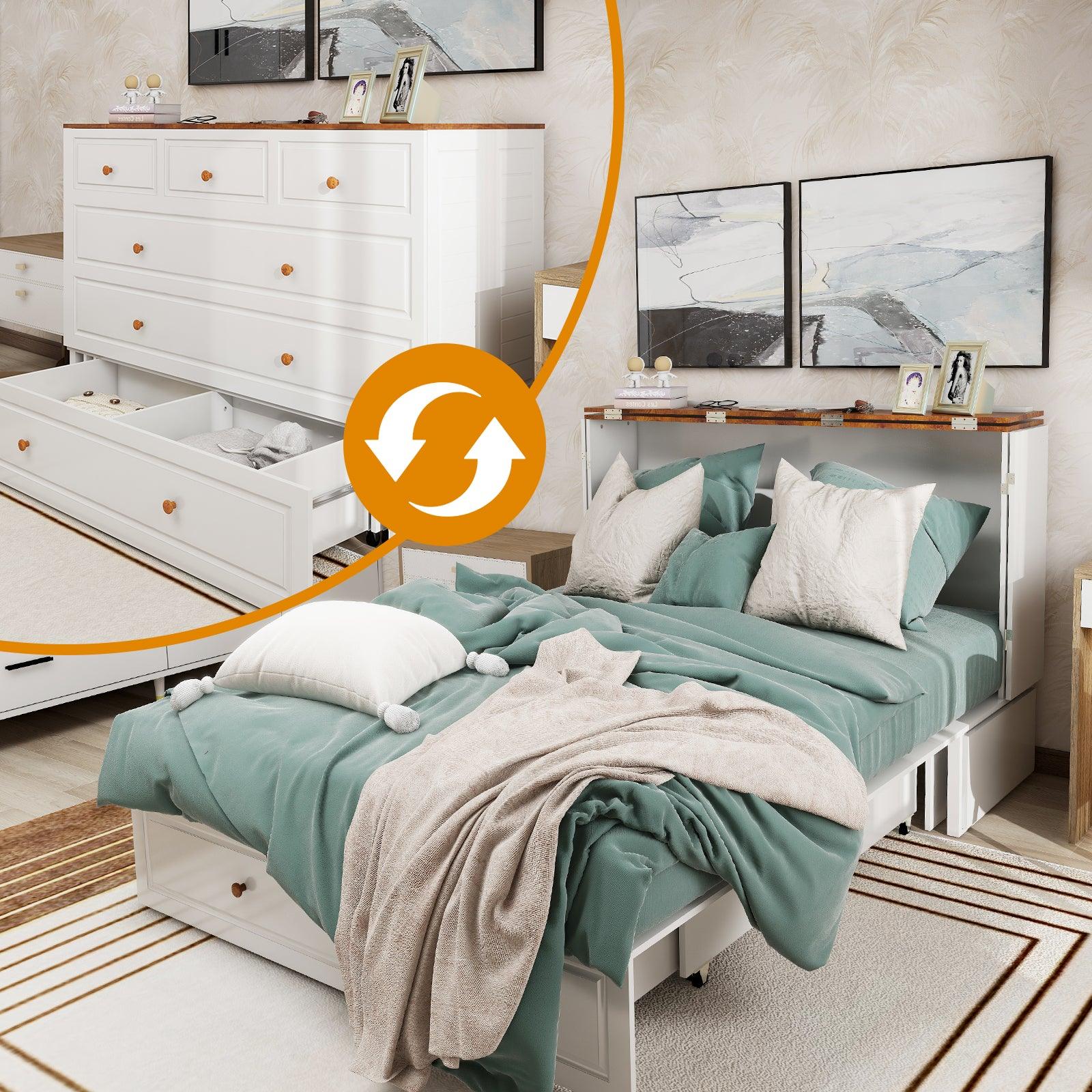 Queen Murphy Bed Cabinet with Storage & USB Ports - PRHOMZ