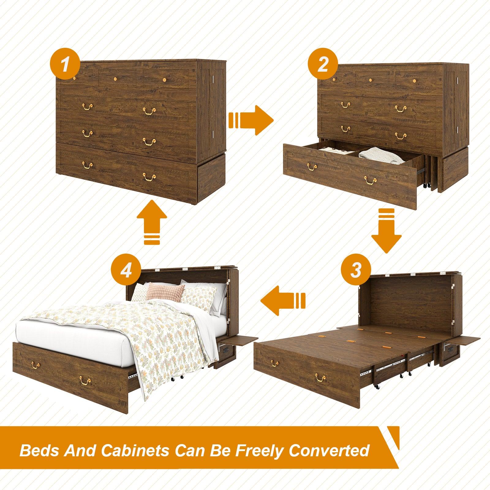 Full-Size Murphy Bed Cabinet with Storage & Drawers - PRHOMZ