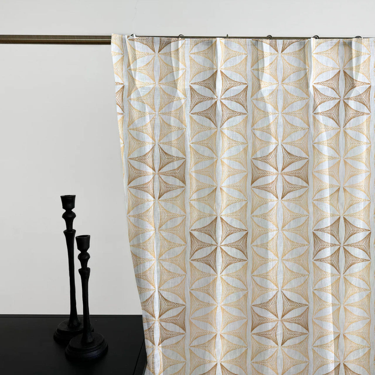 Geometric Embroidered Linen Sheer Curtains | Pinch Pleated | Opaque Privacy Light Filtering Curtains | Standard & Made to Measure-1