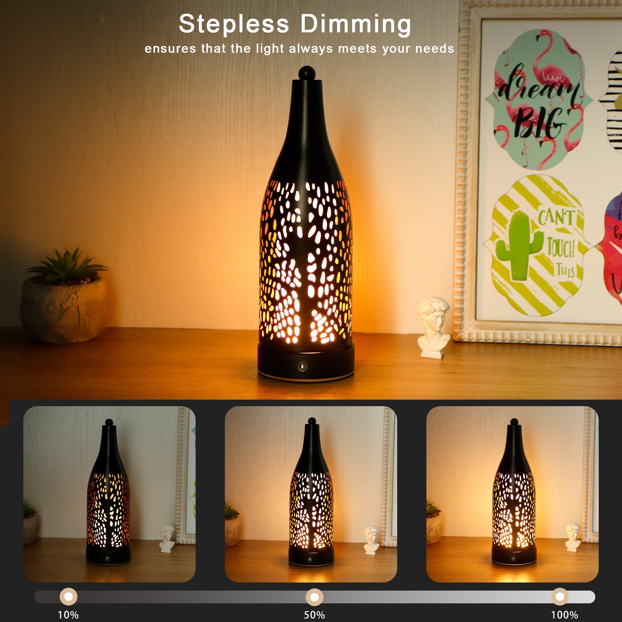 Cordless Table Lamp: 4000mAh Rechargeable, 3-Step Touch Dimmable (Cozy Lights)-1