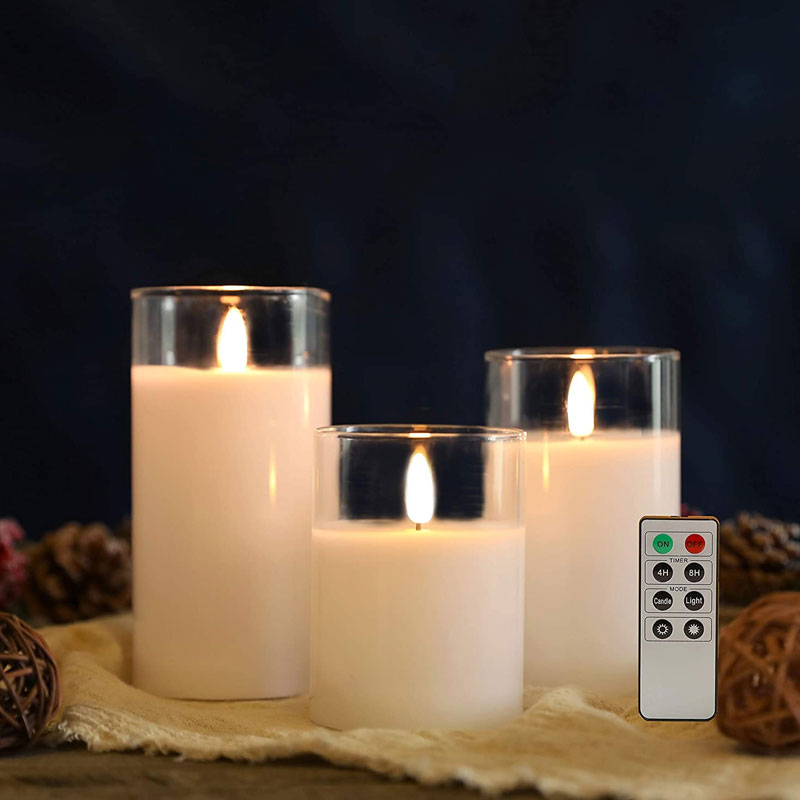 Glass Wax Flameless Effect LED Candles ( Set of 3 )-1