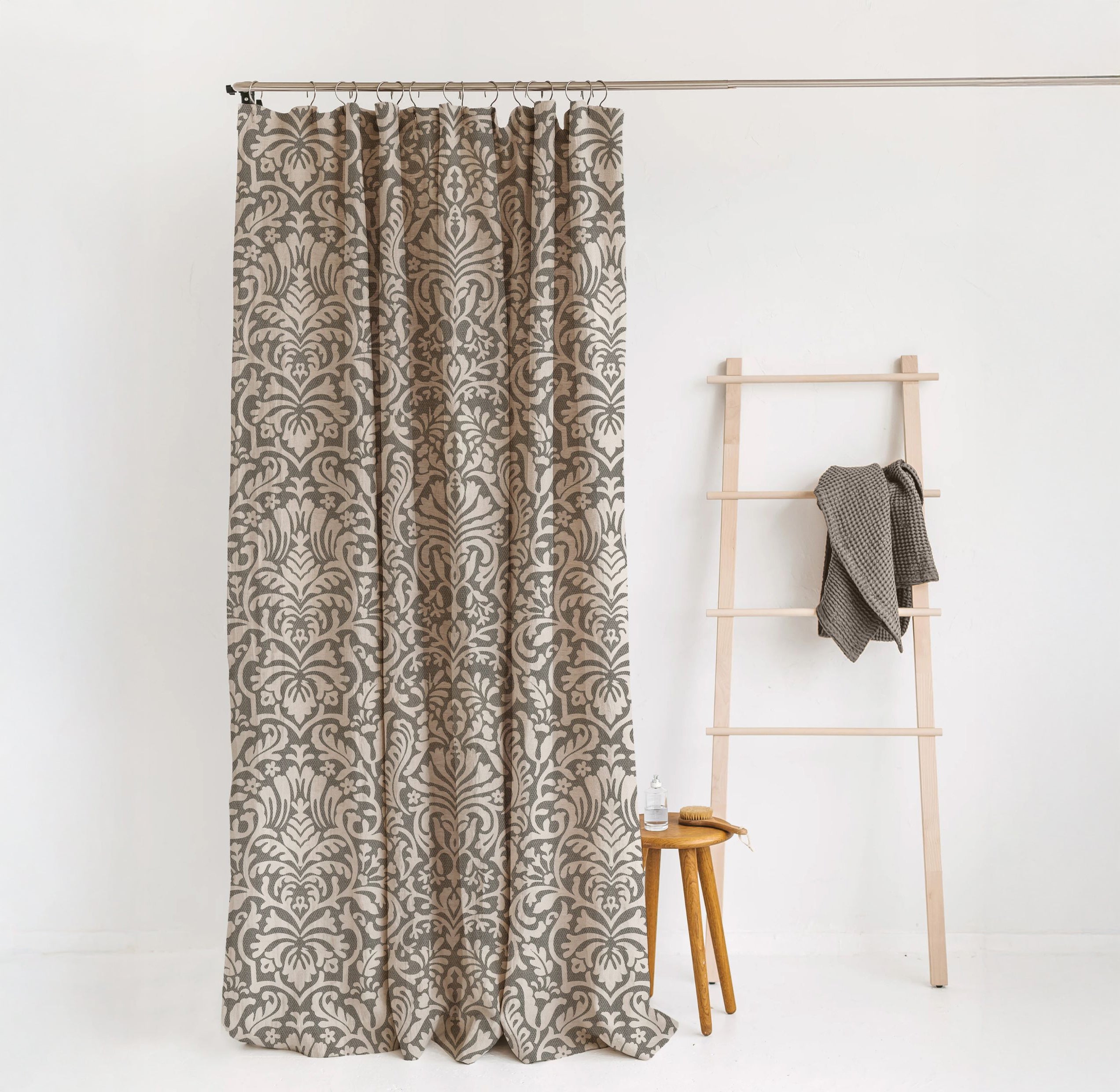 Hemp Eco-Printed Paisley Shower Curtain | Natural & Indigo | Waterproof & Sustainable | Eco Friendly Bath-0